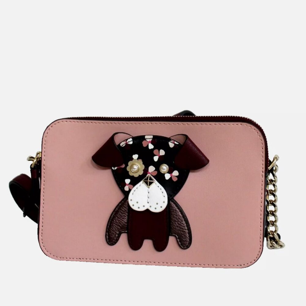 kate spade Floral Pup Cherrywood Double Zip Small Crossbody Bag Purse - Picture 3 of 15